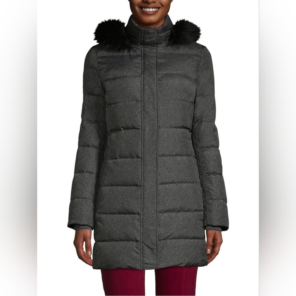 Lands' End Women's Long Winter Coat Faux Fur Hood Size Small